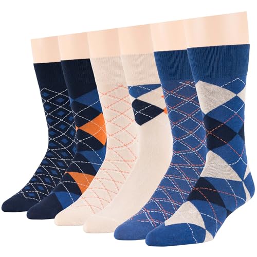 7BIGSTARS Men Cotton Patterned Crew Dress Socks 4-6 Pack, L 9-12 - color: Estate Blue, Dark Navy, Light Beige (A37)