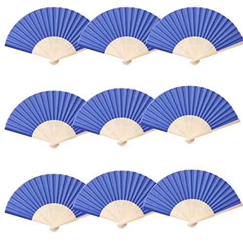 24pcs Imitated Silk Hand Fan Imitated Silk Fabric Bamboo Handheld Folded Fan Bridal Dancing Props Church Wedding Party Favors with Organza Bags (Royal Blue) - color: Royal Blue