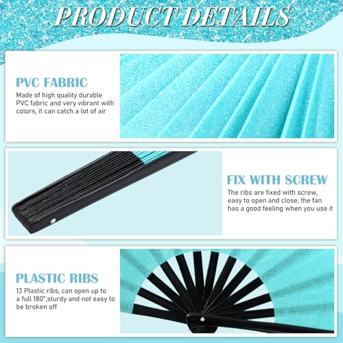 Maitys 2 Packs Large Folding Hand Fans, 13'', Glitter Purple Blue - color: Glitter Purple Blue