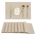 Leetaltree Woven Vinyl Beige Placemats Set of 8 - Linen Look & Easy to Clean - color: Beige, size: Set of 8