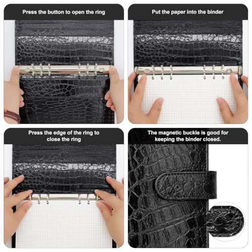 Convend A5/A6 Refillable 6 Ring Faux Leather Binder Cover, Black Croc - color: Crocodile-black, size: Luxe-A5