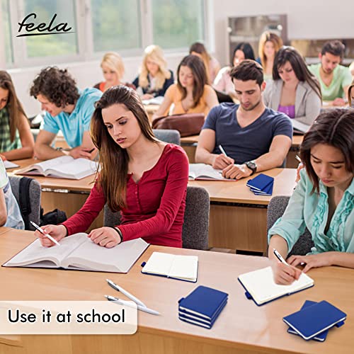 feela 3 Pack Pocket Notebook Journals with 3 Black Pens, A6 Mini Cute Small Journal Notebook Bulk Hardcover College Ruled Notepad with Pen Holder for Office School Supplies, 3.5”x 5.5”, Navy - color: A6 3 Navy