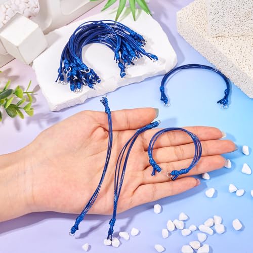 20Pcs Midnight Blue Adjustable Braided Cord Colorful Waxed Thread Half Finished Bracelet with Jump Rings for Wrist DIY Women Jewelry Making Friendship Fashion Bangle Accessory - color: Midnight Blue