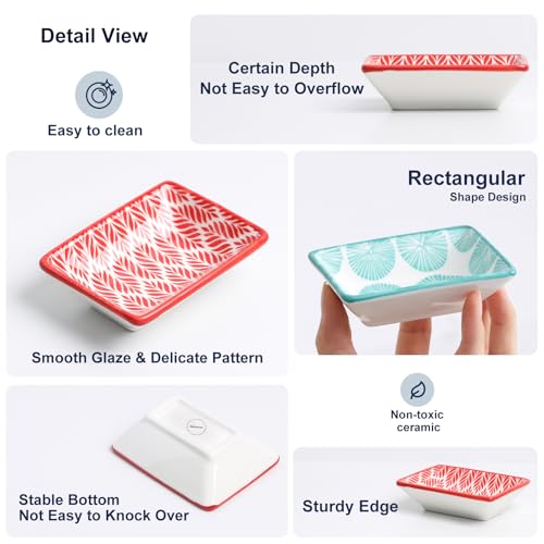 Selamica 3.75 Inch Ceramic Soy Sauce Dish, Set of 6, Assorted Colors - color: Assorted Colors, style: Rectangular