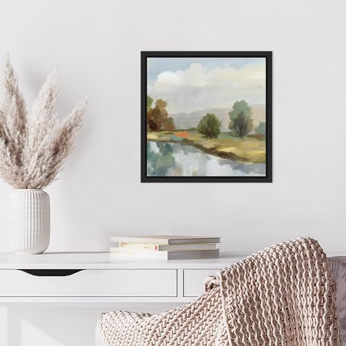 Amanti Art Framed Canvas Wall Art 16x16 River and Clouds III by Silvia Vassileva, Framed Wall Art Canvas, Landscapes Artwork, Modern Decor, Small Poster Painting for Living Room, Bedroom, Bathroom, - color: Sylvie Black, size: 16"L x 16"W