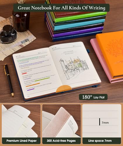 PAIBAS Lined Journal Notebook with 300 Page Numbered Pages, Vintage Leather - color: Navy blue, size: A5 (5.8in x 8.3in)