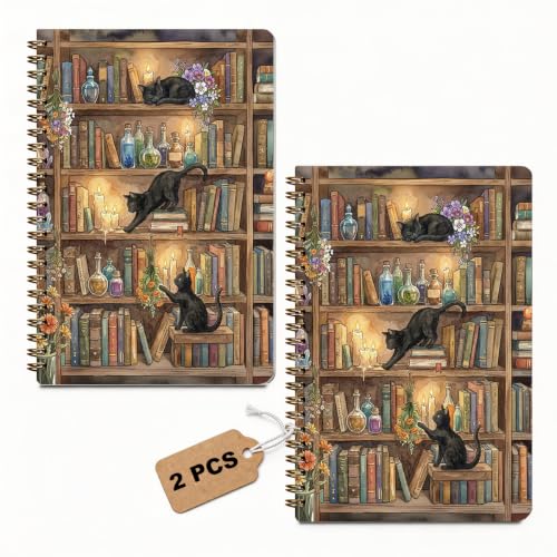 2 Pcs A5 Cute Cat Spiral Notebook for Women, Vintage Cat Journal 160 Pages - color: Multicolour 0200