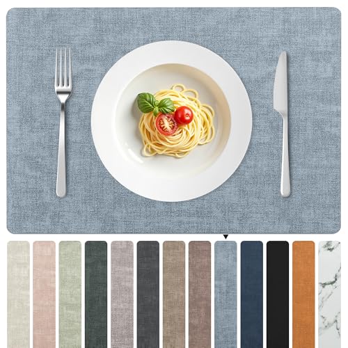 FROMHEART Faux Leather PU Placemats Set of 4 (Light Blue,11.8" x 17") - color: Light Blue, size: Set of 4