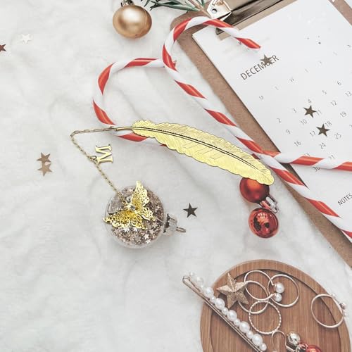 Initial Letter and Butterfly Charm Metal Feather Bookmark (Gold-M) - style: Gold-M