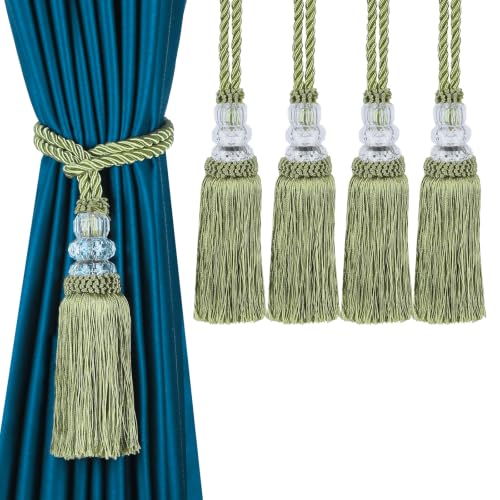 4 Pack Curtain Tiebacks with Tassel, Green - color: Green, size: 4