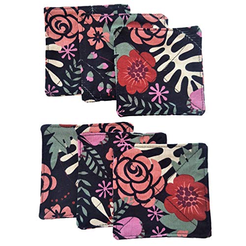 CUSHYSTORE Canvas 2 Layers Coasters Saucers Absorbant Mat Pad Floral Botanical Style Fabric for Glass Cup Drinking 4inche, 6 Pack (Navy Exotic Flowers), Navy Blue - color: Navy Blue
