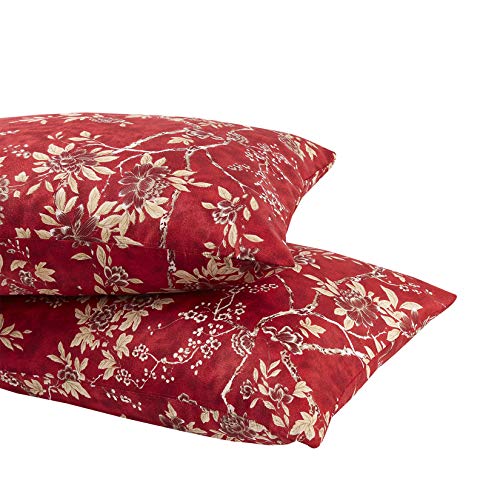 Wake In Cloud - Floral Pillow Cases, Vintage Flowers Toile Coquette Pattern Printed, Set of 2 Soft Pillowcases Pillow Shams Covers, Red, Standard Size 20x26 Inches - size: Standard (20"x26")