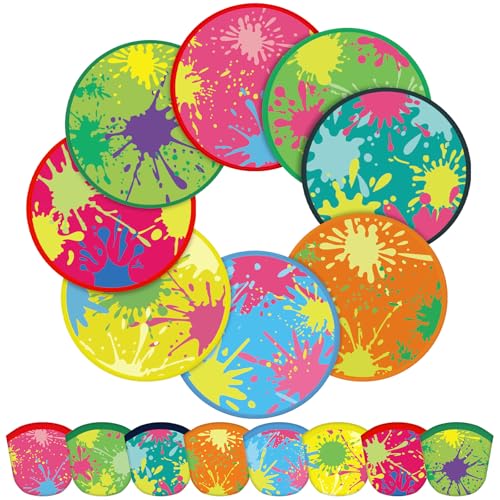 Gejoy 24 Pcs Splash Pattern Flying Disc Folding Hand Fan 8 Styles - color: Multicolor