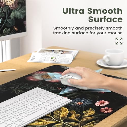 iCasso Desk Cover Mat, 4in1 Floral Large Mouse Pad with Wrist Rest - color: Elegant-Flowers