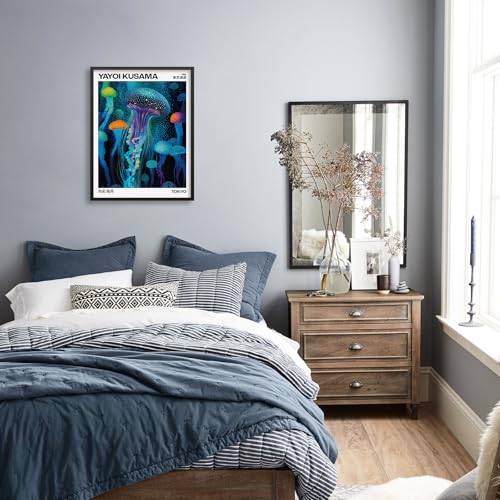 Colorful Ocean Jellyfish Wall Art Unique Japanese Animal Posters Yayoi Kusama Canvas Prints 08x10 inch Black Framed for Living Room Bedroom Wall Decor - color: Trendy 4-BFramed, size: 10"L x 8"W