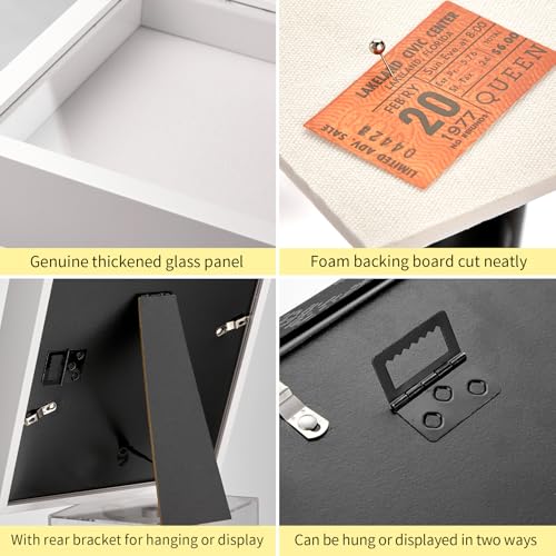 8x10 Shadow Box Picture Frame with Real Glass Panel and Linen Back - color: White + Thickened Panel + Foam Packaging, size: 8x10