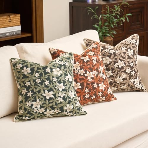 Aeckself Neutral Floral Pillow Cover 18 x 18 Inch, Vintage Chenille Square Throw Pillow Cover Soft Home Decorative Farmhouse Accent Couch Pillow Cover for Living Room Bedroom, Green - color: Green, size: 18" x 18" (Pack of 1)