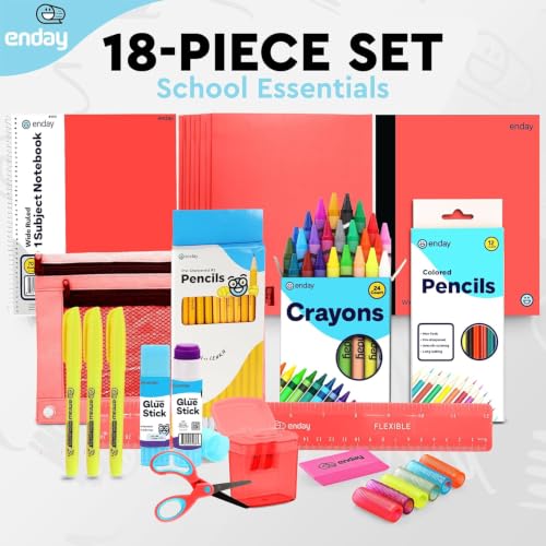 Enday Back to School Supplies for Kids, School Supply Box Grades K-5 (Red, 24 Kits) - color: Red, size: 24 Kits
