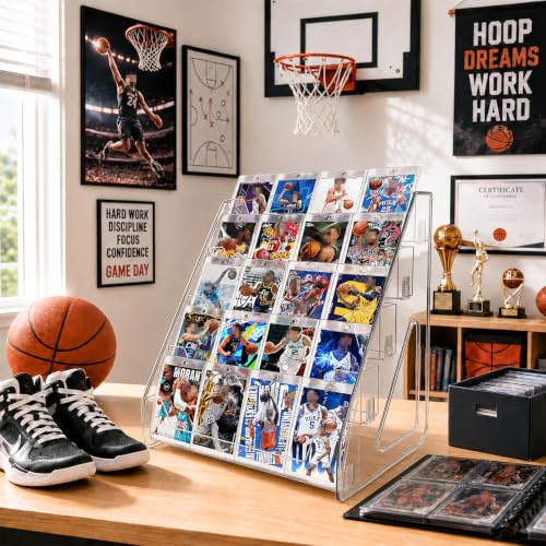 5 Tier Acrylic Card Display Stand，Baseball Basketball Trading Card Display Stand for PSA/ BGS /SGC Slabs, Snap-On Assembly