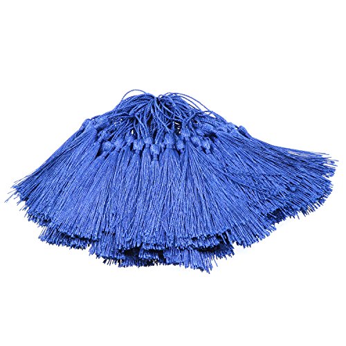 VAPKER 100 Pieces Blue Tassels 13cm/5-Inch Silky Handmade Soft Tassels Floss Bookmark Tassels with 2-Inch Cord Loop for Jewelry Making, DIY Projects, Bookmarks - color: D:blue