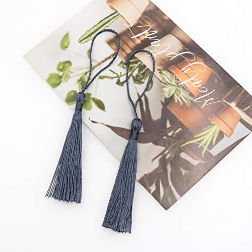 VAPKER 100 Pieces Dark Gray Color 13cm/5-Inch Silky Handmade Soft Tassels Floss Bookmark Tassels with 2-Inch Cord Loop for Jewelry Making, DIY Projects, Bookmarks - color: T:dark Gray