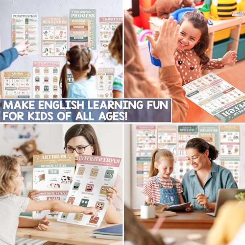 BEAWART Parts of Speech Posters, 15 Pack 11x17 Boho English Charts - color: Boho Parts Of Speech