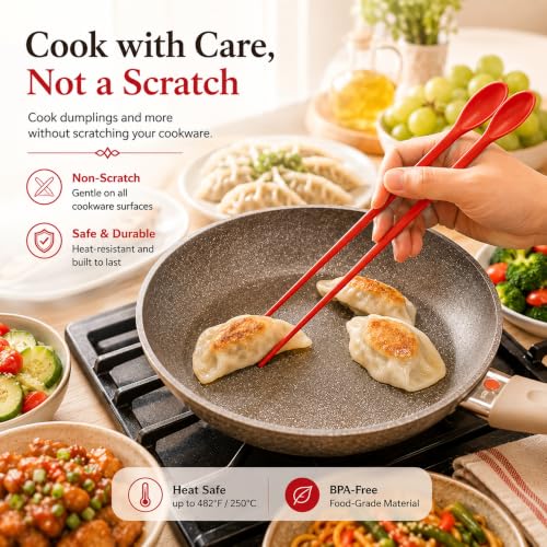 Silicone Cooking Chopsticks with Spoon, 12-Inch, Purple, Made in Korea - color: Purple