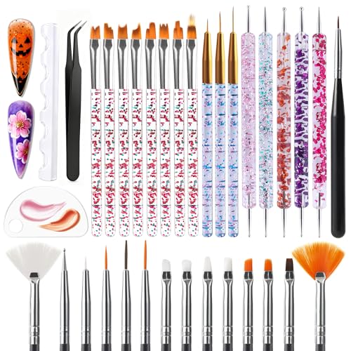 Artdone 34pcs Nail Art Brushes, Nail Art Tool Set, Dotting Tools - color: 34Pcs Set