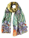JWSilk Long Charmeuse Silk Scarf Classic Art Print - color: Blue Iris