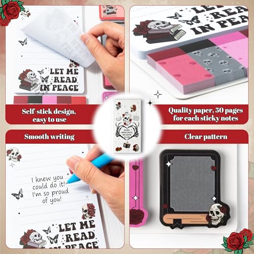 Xqumoi Let Me Read in Peace Dark Romance Sticky Notes Set - 550 Sheets Rose Skull Self-Stick Note Pads Dark Romance Book Lovers Gift Divider Tabs Bundle Writing Memo Pad for Teens Adults - color: 1pack-dark Romance
