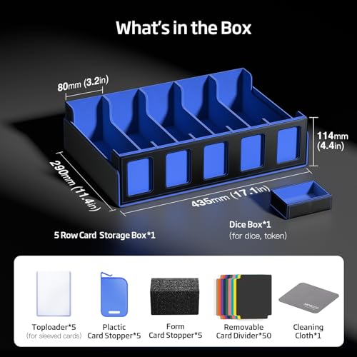 Trading Card Storage Box 5-Row 3900+ Capacity, Black Blue - color: Black Blue, size: 3900+ with Magnetic Lid