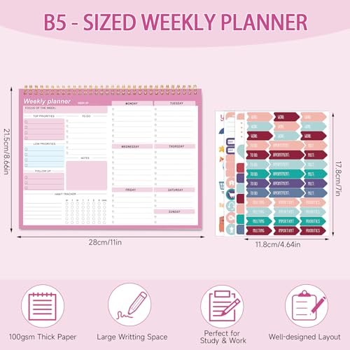 Thboxes Weekly Desk Planner, 52 Sheets, 8.5x11 In To Do List Notepad, Pink - color: Rose Pink Without Date