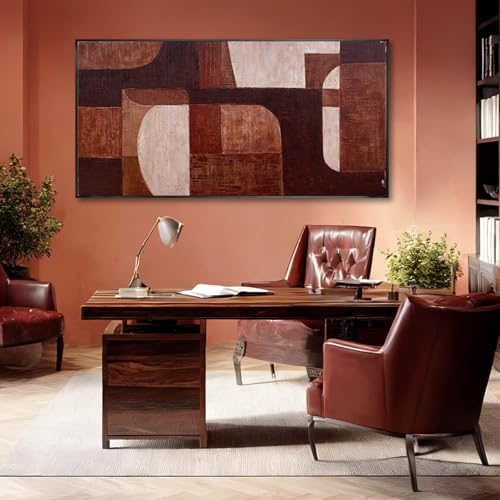 SOUGUAN Modern Abstract Wall Art,Brown Block Framed Poster Prints, Geometric Canvas Art 24"x48" Artwork Pictures for Walls Men Room Decor - color: SOUGUAN-FKH60120, size: 48"L x 24"W