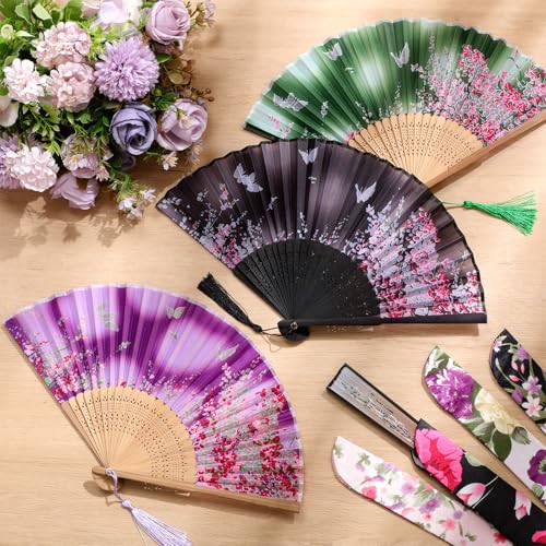 Zonon 4 Pack Hand Held Folding Fans for Women Silk,Forest Butterfly - style: Forest Butterfly