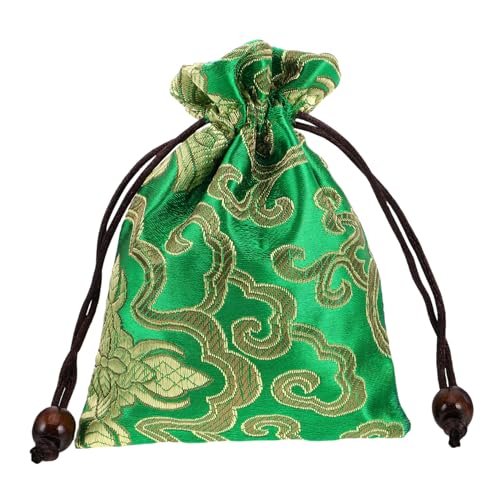 Kisangel Drawstring Jewelry Pouch Bag, Traditional Chinese Embroidery Jewelry Bag Silk Brocade Storage for Weddings Coin Purse Organizer Accessories - color: Green