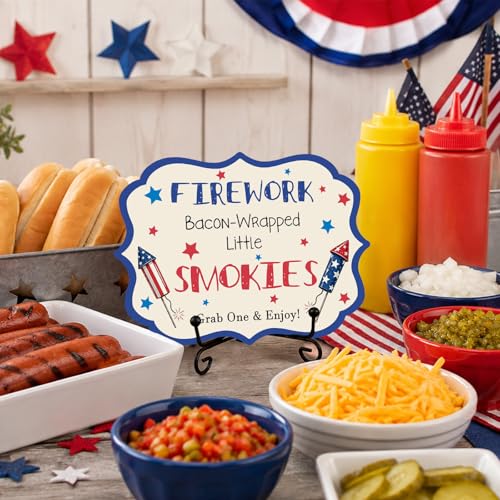Independence Day Wooden Hot Dog Sign with Metal Stand, Patriotic 5 x 7 Inch Buffet Table Decor for BBQ Party, Restaurant, Food Truck, Table top Food Display - A07 - color: DLR A07