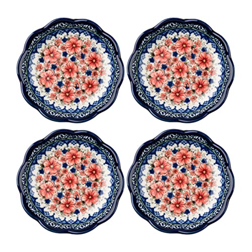 Sizikato 4pcs Porcelain Appetizer Plate, 4-Inch Snack Plate Sauce Dipping Saucer, Exotic Flower Pattern B - color: B