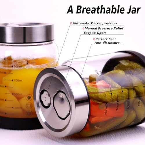 40 oz Fermentation Mason Jar, Auto Air Release Valve, Glass Pickle Jar