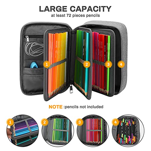 Number-one Large Capacity Pencil Case, 72 Slots Colored Pencil Pouch Bag Portable Pencil Holder Stationery Organizer with Compartments for Office and Travel, Grey - color: Grey