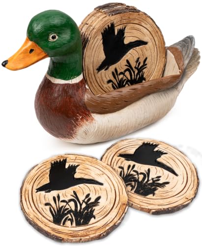 Mallard Duck Decor - Set of 6 Full Size Coasters - Duck Hunting Gifts for Men - Cabin, Lake House, and Man Cave Décor - style: Mallard Duck Coasters