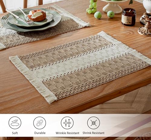 Ruvanti Placemats Set of 6, 18"x12" Polycotton Place Mats - Tobacco Brown - color: Tobacco Brown