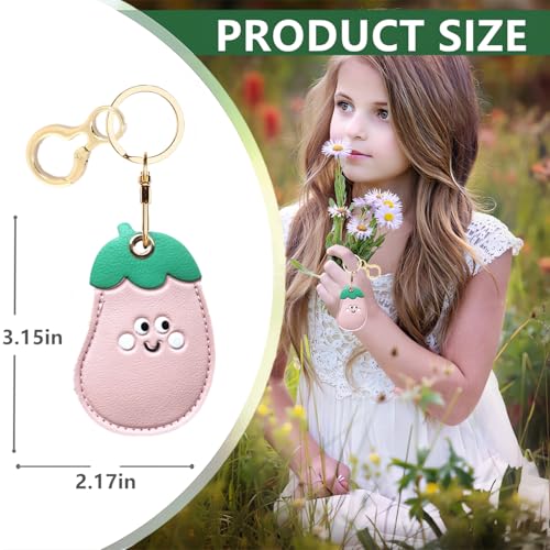 BORKUANA PU Leather Keychain Holder Protective Case Compatible with AirTag - color: Eggplant
