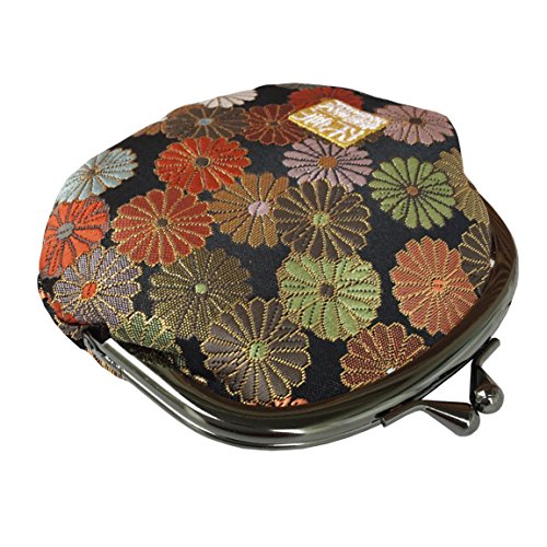 Nishijin brocade round clasp purse/coin purse with lining, size L. (Kurogikuranman) - color: Kurogikuranman