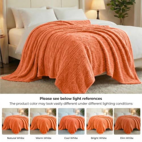 SUPERIOR Fleece Boho Jacquard Blanket, Decorative Blankets for Bedroom, Sofa, Plush, Fluffy, Soft, Cute Room Decor, Beautiful Cover, Comfort Essentials, Arctic Collection, Throw XL, Dusty Orange - color: Dusty Orange, size: Throw XL
