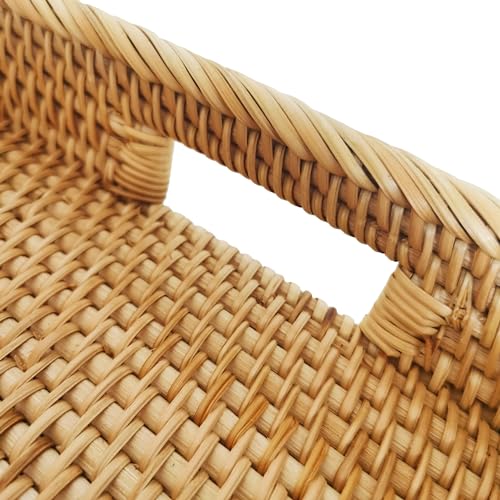 i-lan 17-Inch Large Rectangular Rattan Serving Tray with Handles