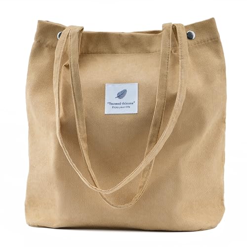 Corduroy Tote Bag Cute Tote Bags for Women Shoulder Bag with Inner Pocket for Work Beach Travel and Shopping Grocery - style: Milk Coffee