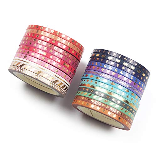 YUBBAEX 24 Rolls Skinny Washi Tape Set Gold Foil Print Decorative Tapes for Arts, DIY Crafts, Journals, Planners, Scrapbooking, Wrapping (Slim 3mm) - style: Slim 3mm