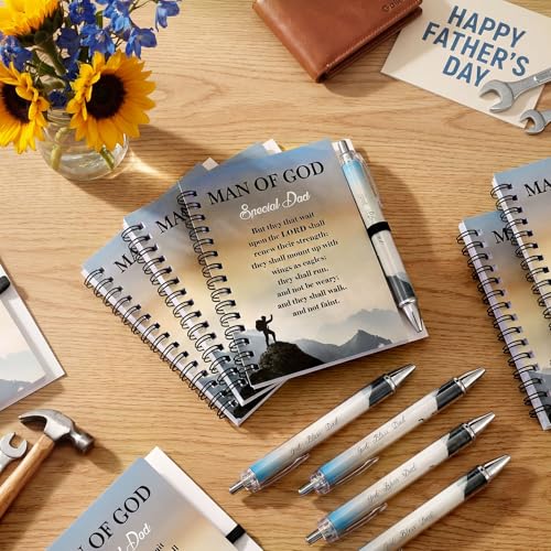 Resurhang 12 Sets Father's Day Notebook Gifts 5.5 x 4.3'' Man of God Spiral Notebook Ballpoint Pens for Father's Day Dad Birthday Gifts - style: Father's Day