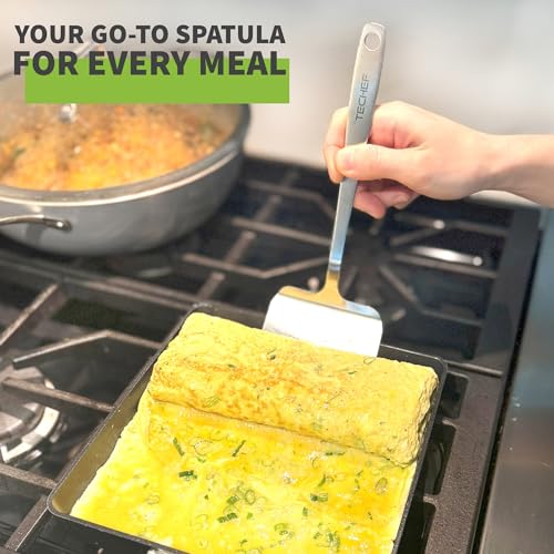 TECHEF - ChefCore 304 Stainless Steel Solid Turner Spatula with Ergonomic Handle, One-Piece Unibody Design, Rustproof & Heat Resistant, 10.5" Serving Utensil – Made in Korea - size: Solid Turner