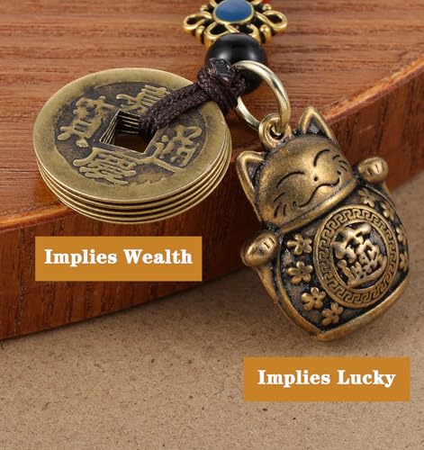 1 Pcs Lucky Cat Keychain, Brass Japanese Maneki Neko Good Luck Charm